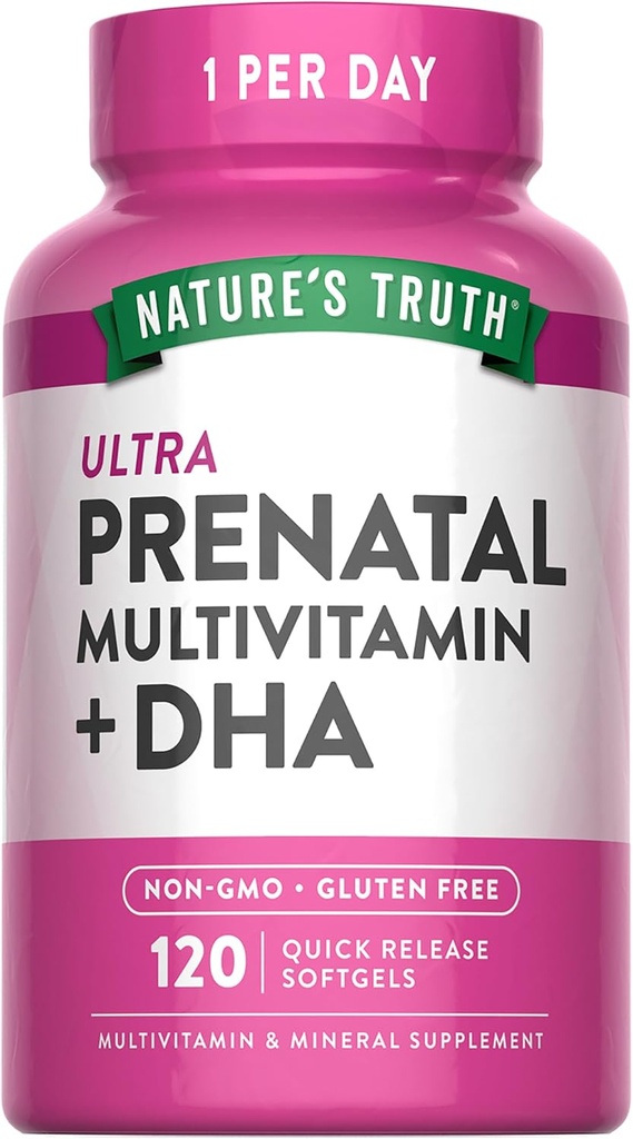 La Verdad de la Naturaleza Vitamina Prenatal para las Mujeres ← 120 Softgels ← Non-GMO & Gluten Suplemento Multivitamínico gratuito con DHA y ácido fólico