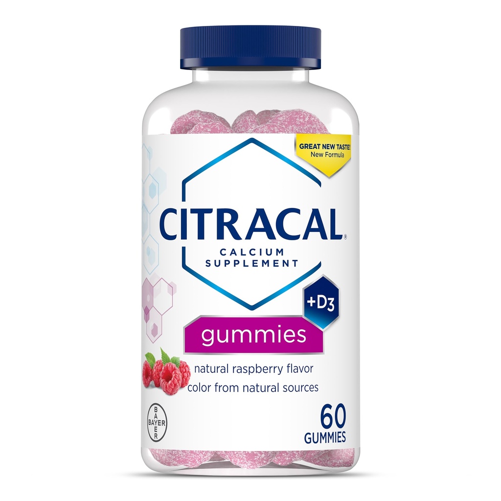 Citracal Calcio Gummies, Suplemento Calcio con Vitamina D3, Apoyo a la Salud del Hueso, para Edades 12+, Sabor de Fresa Natural, 60 Conde