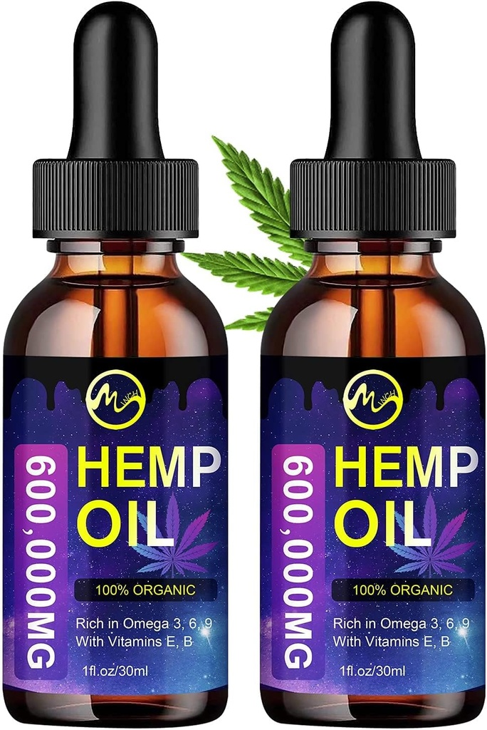 (2 Pack) Hemp Oil Extract Drops 1.200,000mg - Natural Plantlife Suplemento dietético para el alivio de estrés/SLEP Aid, Rich in Omega 3 6 9 & vitamina E