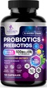 Probióticos 60 Billones CFU - 10 Estrechos Probióticos " Prebióticos - Salud Gut Digestiva, Apoyo Inmunitario " Estreñimiento ocasional, Gas " - Suplemento diario para Mujeres " Hombres - 120 cápsulas Veganas