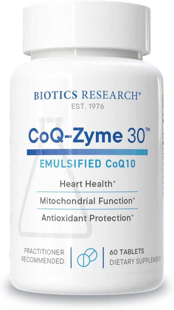 Biotics Research CoQZyme 30 Milligram of emulsified coenzyme Q10 CoQ10, Supplies Superoxide dismutase and catalase, Dos antioxidantes importantes 60 Tabs