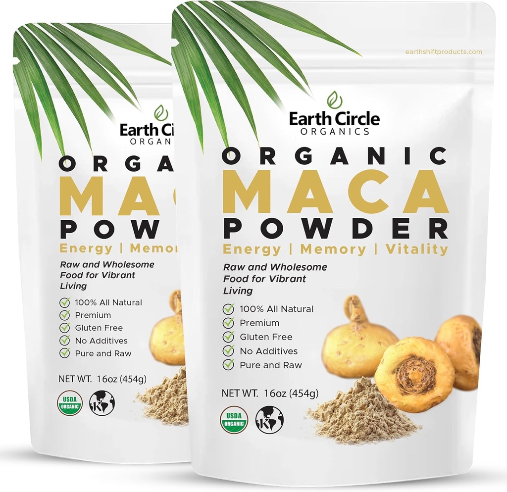 Círculo de la Tierra Orgánica Maca Root Polvo, Superalimentos Naturales, Ayuda con Energía, Peso y Fertilidad de la Mujer - Vegan - 1 Libra (Pack of 2)