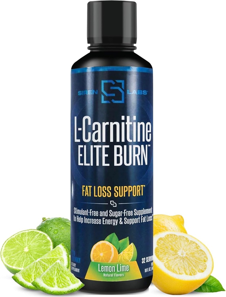 L-Carnitina Elite Burn Liquid Keto Fat Burner y Metabolism Activador - Fat Loss Support Keto Friendly Weight Pérdida Aumentar Energía-Estimulante Gratis - Lemon Lime 3000mg (32 Servings)