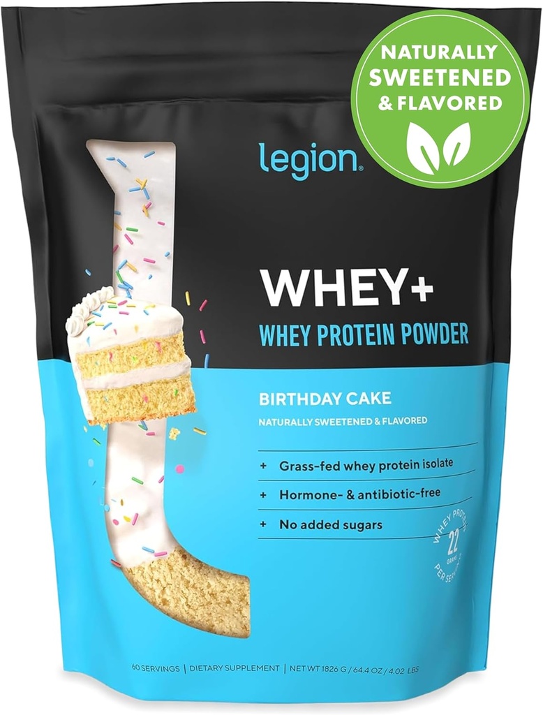 LEGION Whey+ Protein Whey Isolate from Grass Fed Cows - Whey Protein Isolate Powder Low Calorie, Non-GMO, Sugar Free, Lactose and Gluten Free, All Natural Protein Powder for Men &amp; Women (60 Servings)