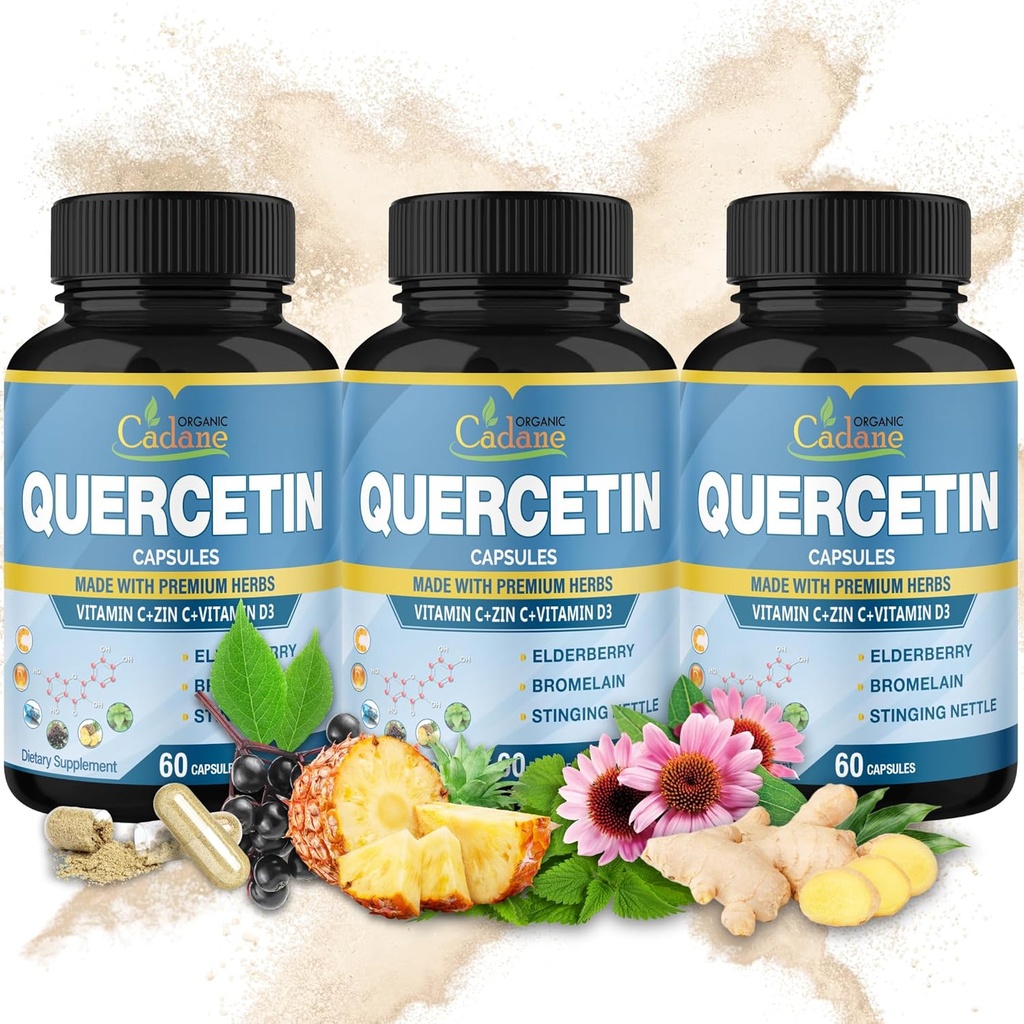 Ecológico Cadane 3 Packs 60 Capsules Quercetin Extract Capsules - Sistema Immune de soporte - Combinado con Elderberry, Bromelain, Ginger, Echinacea &amp; Más - 3 Month Supply