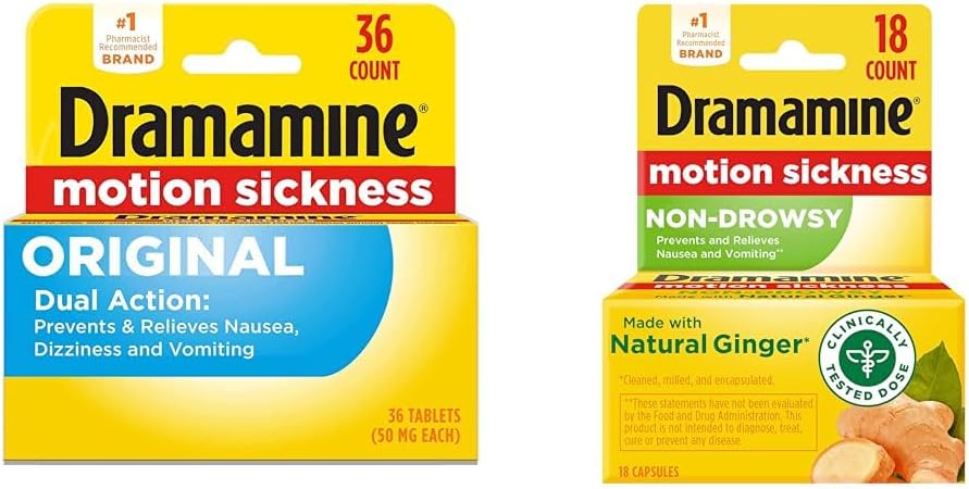 Dramamine Original, Motion Sickness Relief, 36 Conde " Non-Drowsy, Motion Sickness Relief, Made with Natural Ginger, 18 Conde