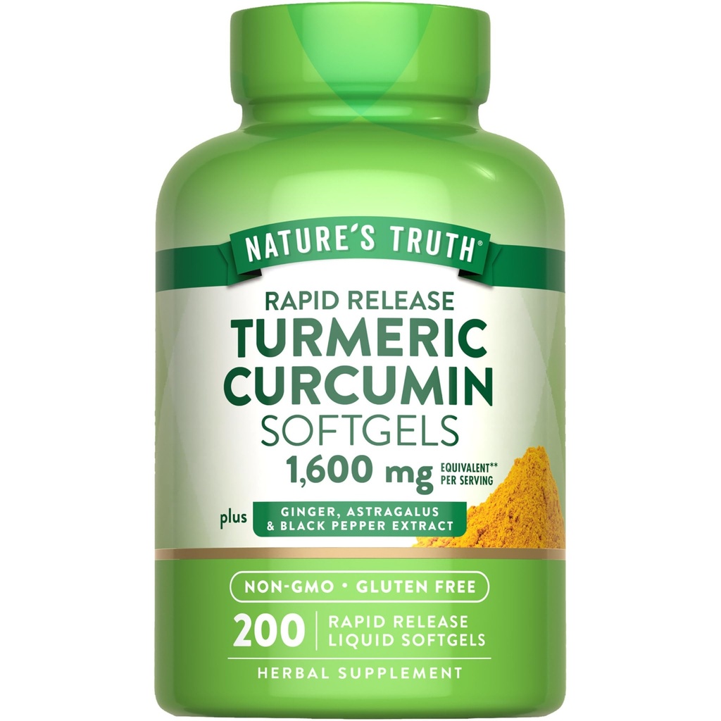 Nature's Truth Turmeric Curcumin Complex Supplement | with Black Pepper Extract, Ginger & Astragalus | 200 Rapid Release Softgels | Non-GMO and Gluten Free