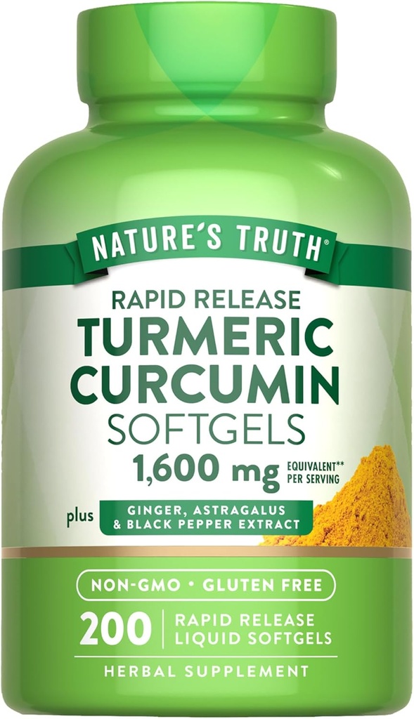 Verdad Turmeric Curcumin Complex Suplemento Silencio con Black Pepper Extract, Ginger ' Astragalus  200 Rapid Release Softgels ← Non-GMO y Gluten Free