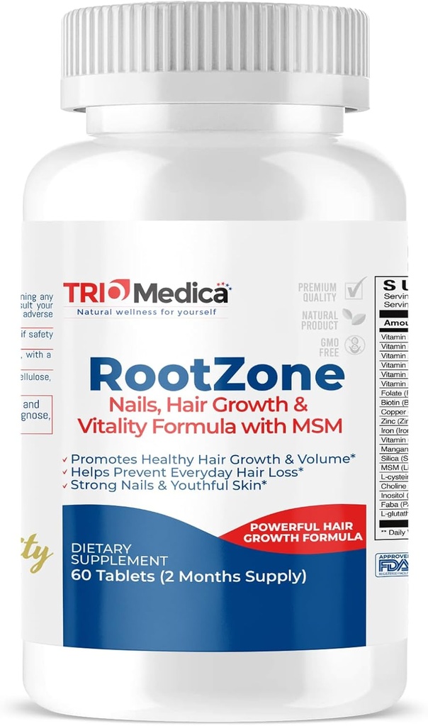RootZone con cabello MSM, piel & uñas, más de 20 ingredientes que incluyen biotina y MSM, 60 tabletas