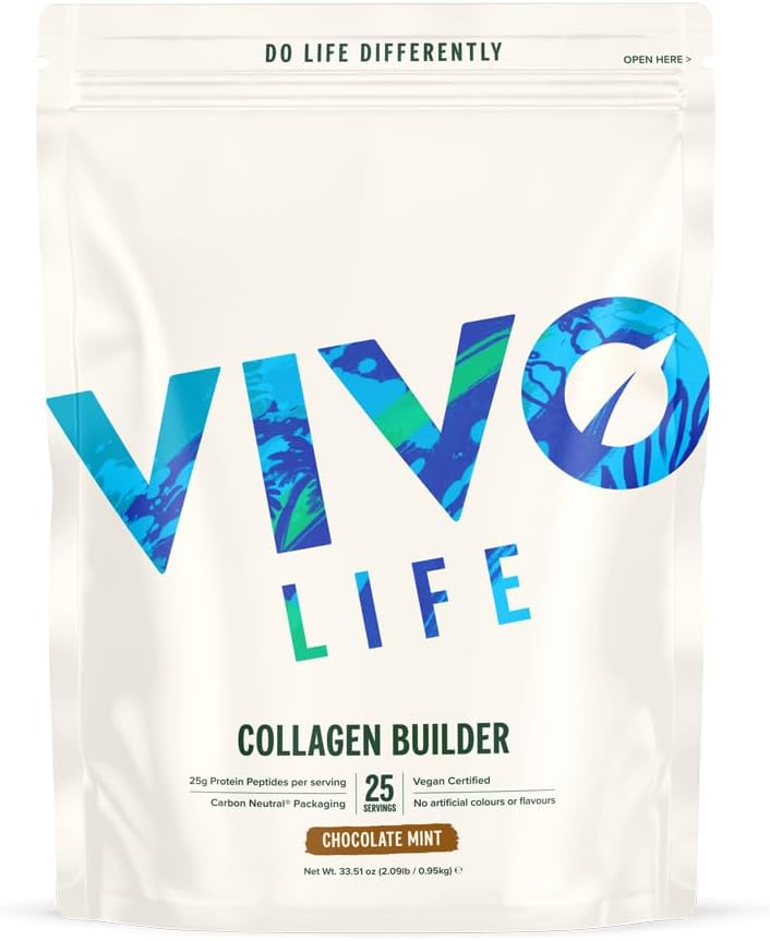 Vivo life - Plant Protein Collagen Builder with Vitamin C, Amino Acid and Hyaluronic Acid, Support Healthy Hair, Skin & Nails, Vegan (Vanilla & Cinnamon)
