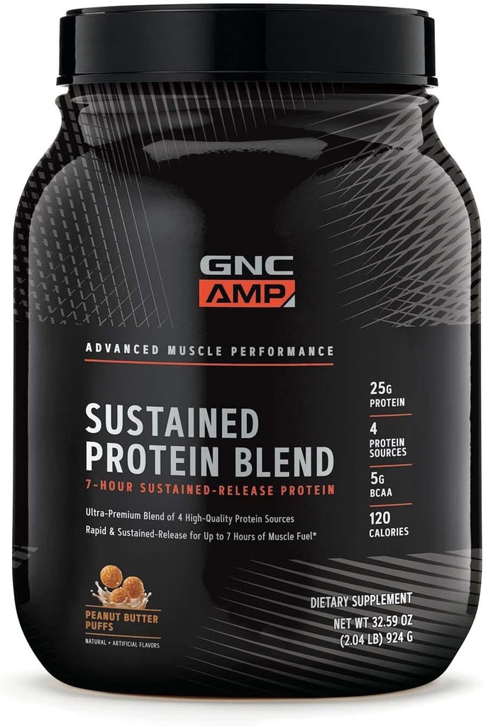 GNC AMP Sustained Protein Blend - Puffs de mantequilla de maní (28 Servimientos)