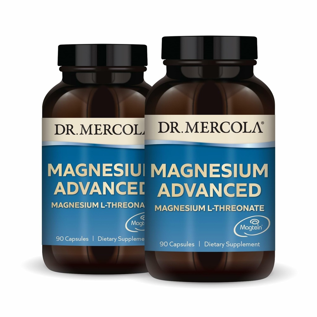 Dr. Mercola Magnesium Advanced - 2,000 mg Magtein Magnesium L-Threonate - Supports Brain & Cellular Function - Superior Absorption - Non-GMO, Gluten-Free & Soy-Free - 90 Capsules (2 Pack, 60 Servings)