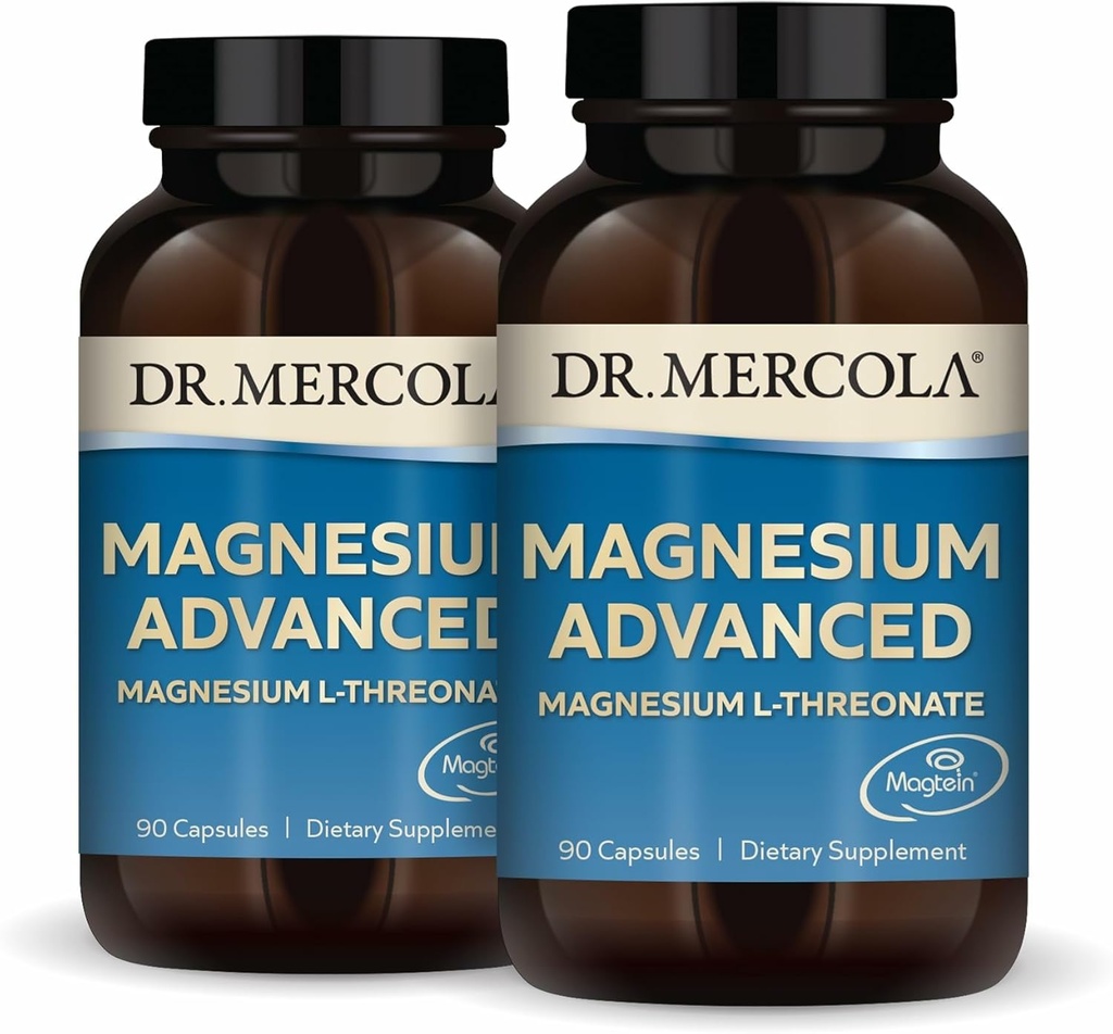 Dr. Mercola Magnesium Advanced, 2-Pack (90 cápsulas cada uno), Suplemento dietético, Magnesium L-Threonate, Non-GMO