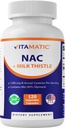 Suplemento NAC Vitamatico N-Acetyl-L-Cysteine (NAC) con esteto de leche 50:1 Extracto - Apoyo Immune, Respiratory, Liver Health, 1200 mg por Serving, 120 Veg Capsules