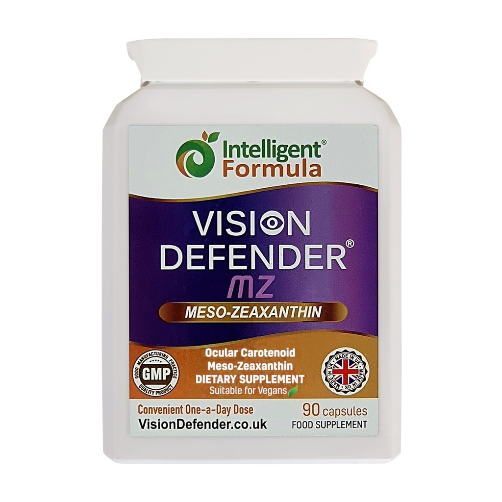 Vision Defender Meso Zeaxanthin Vegan Eye Supplement MZ- Protect and Improve Ocular Health & Eye Care, High Strength Antioxidant Carotenoid Meso-Zeaxanthin for Eyes (90 Capsules/One Daily) Made in UK