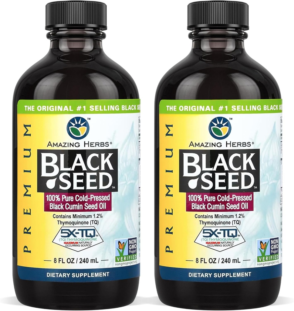 Increíble Herbs Premium Black Seed Oil - Gluten Free, Non GMO, Cold Pressed Nigella Sativa Aids in Digestive Health, Immune Support, Brain Function - 8 Fl Oz (Pack of 2)
