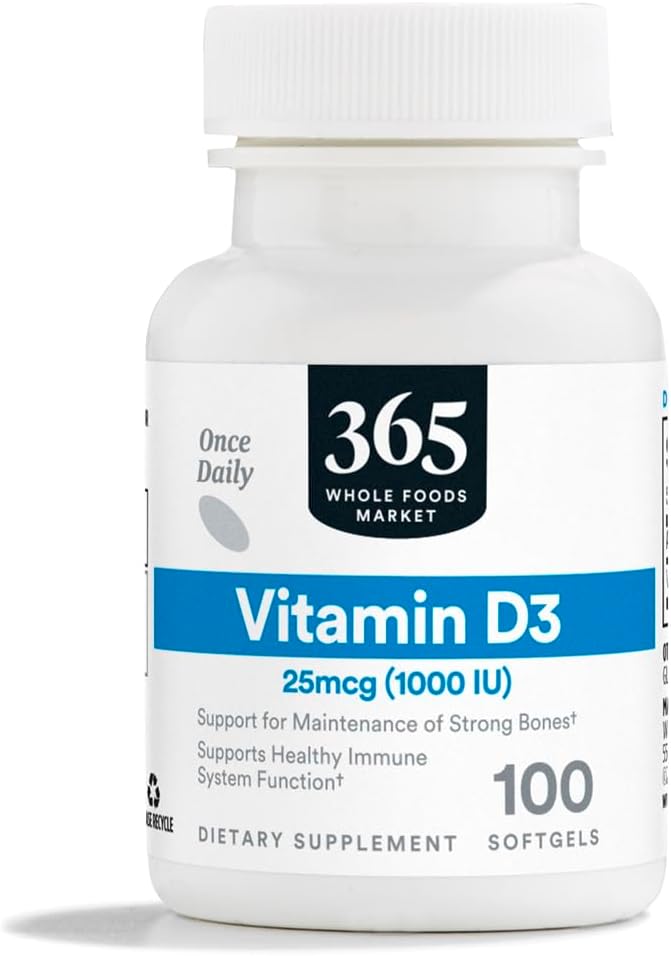 365 by Whole Foods Market, Vitamina D3 Softgels, 1000 UI, 100 CT