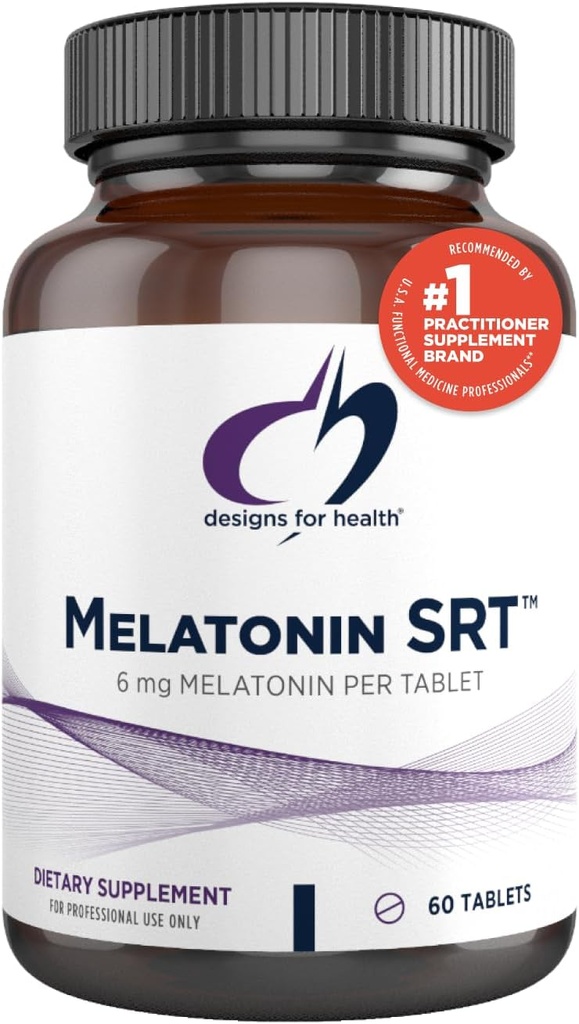 Designs for Health Time Release Melatonin SRT - Melatonin Supplement for Sleep - Sleep Supplement for Adults, 6mg Por Tablet - Vegan + Non-GMO (60 Tablets)