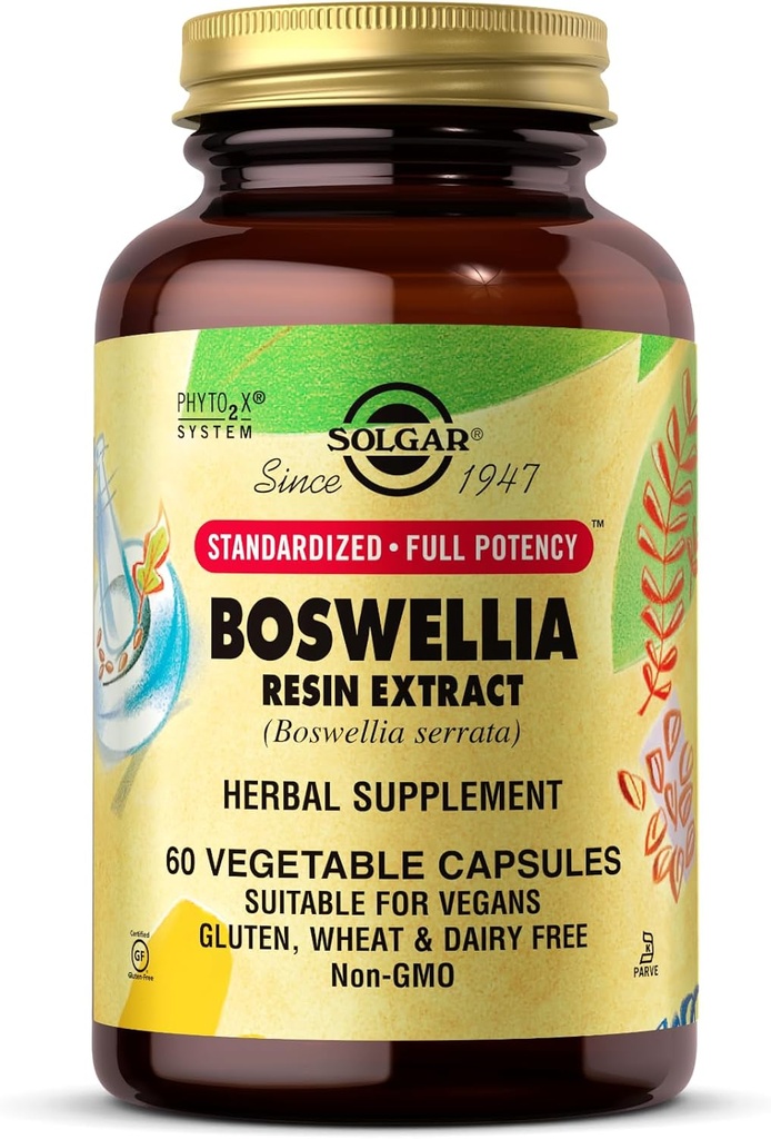 Solgar Boswellia Resin Extract - 60 cápsulas vegetales - potencia completa estandarizada (SFP) - No GMO, Vegan, Gluten Gratis, Dairy Free, Kosher - 60 piezas