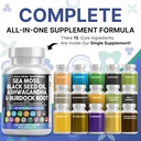 Nutracéuticos limpios Moss Mar Negro Semilla Aceite Ashwagandha Turmeric Bladderwrack Burdock & Vitamin C Vitamina D3 con Elderberry Manuka Dandelion Amarillo Dock Iodine Chlorophyll ACV - 2Pack