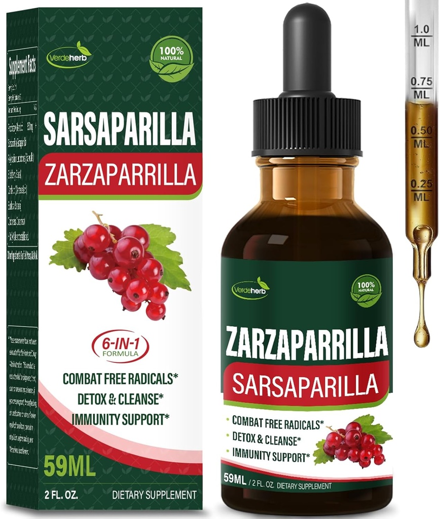 Sarsaparilla Root Extract Drops for Liver Cleanse Detox " Repair, Immune Support Supplement with Dandelion Cocolmeca Polypodium Leucotomos. Diente de Leon para Limpieza de Colon y Desintoxicar. 2oz