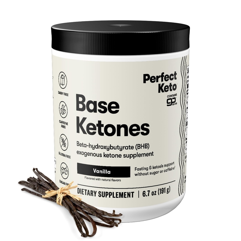 Perfect Keto Exogenous Ketones Powder, BHB Salts Supplement for Ketosis & Fasting, Plus Electrolytes for Hydration, Caffeine Free Energy, Keto Diet, Focus & Workout Support, Vanilla, 6.7 oz