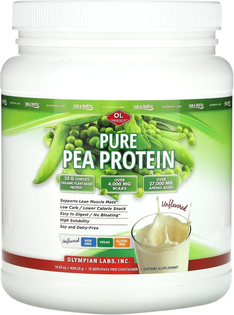 Laboratorios Olímpicos Pea Protein Powder, Desflavorado - 25g de Proteína, Planta de base Vegan Amistad, Bajo Net Carbs, Gluten Gratis, Lactose Libre, No Sugar Añadido, y Soy Gratis, 13 Servimientos