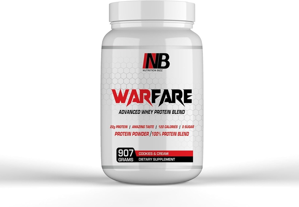 Warfare 2 lbs Advanced Whey Protein Blend 22g Protein per Serving Amazing Flavors (2 lbs, cookies y crema)