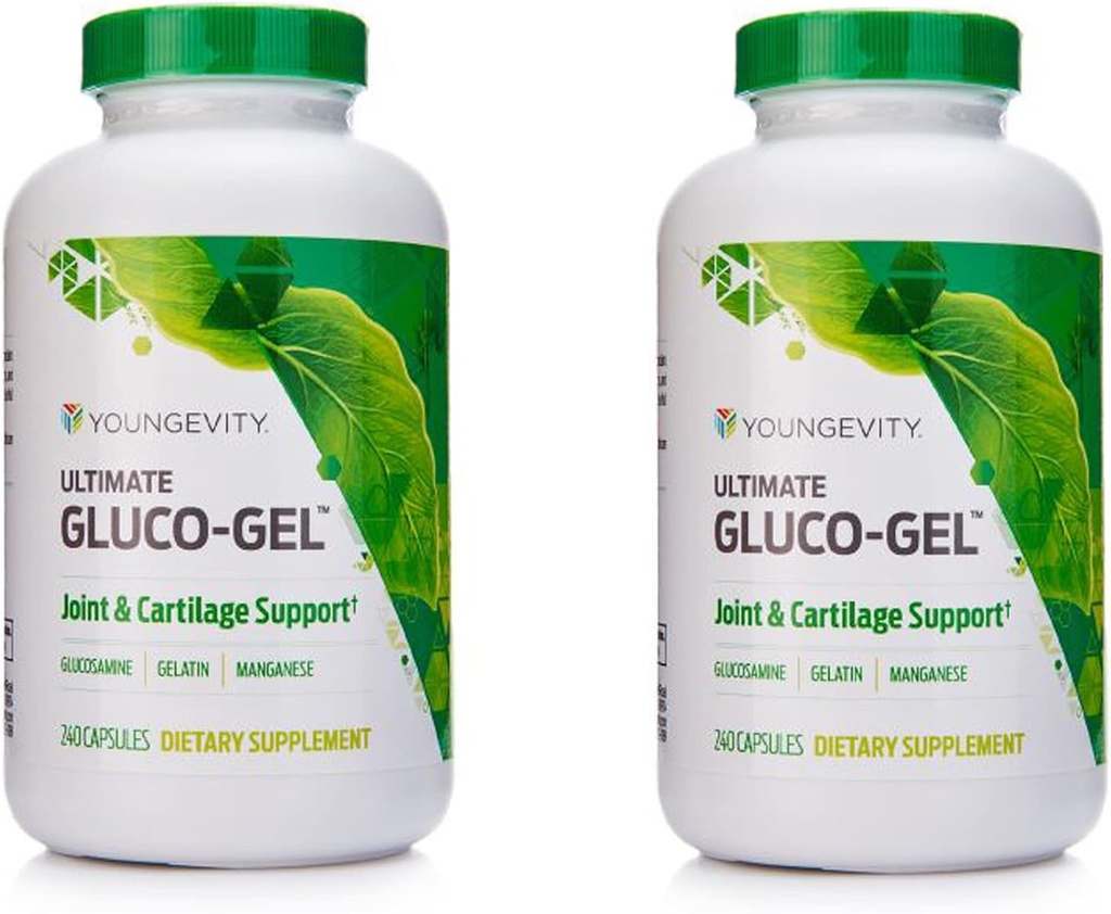 Youngevity Ultimate Gluco-Gel -for Joints, Tendons, Bones & Cartilage  Contiene Glucosamine, Gelatin &amp; Manganese ← 240 Capsules ← 2 Botellas