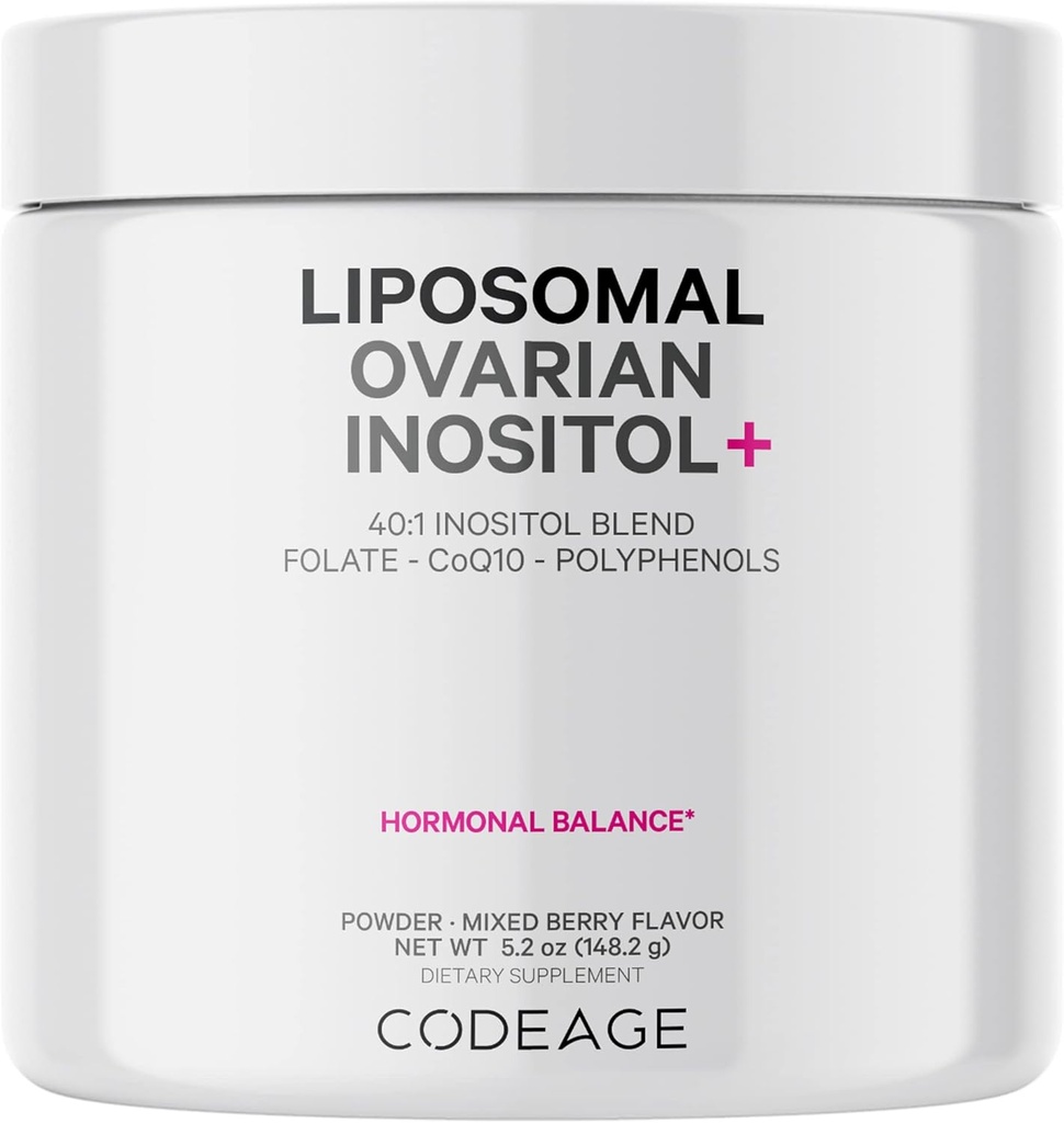 Codeage Liposomal Ovarian Inositol Powder - Myo-Inositol & D-Chiro-Inositol 40:1 Blend, Folate 5-MTHF, CoQ10, Pomegranate & Wild Blueberry - 2-Month Supply - Mixed Berry Flavor - Non-GMO, 60 Servings