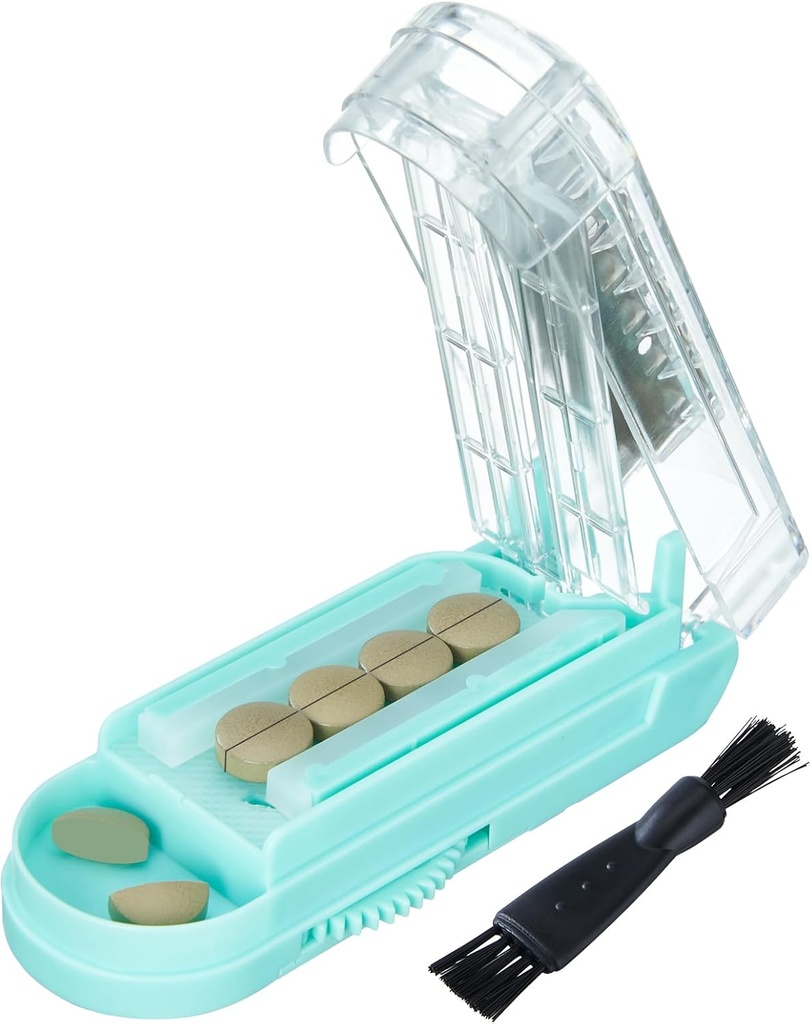 Pill Cutter for Multiple Pills at a time, Pill Cutter Splitter for Small and Tiny Pills, Pill Cutter for Small or Large Pills, Pill Splitter with Hidden Sharp Acero Inoxidable Blade (Blue+Clear)