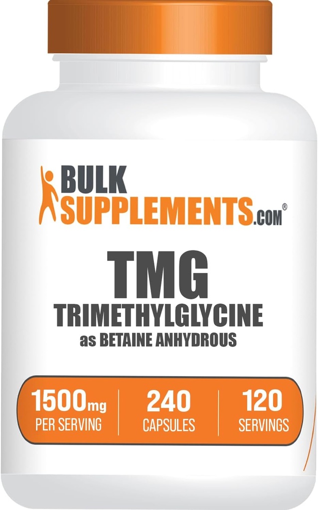 BulkSupplements.com TMG Capsules - Trimetilglycine como Betaine Anhydrous, TMG Supplement - Gluten Free, 2 cápsulas por Serving (1500mg), 240 Conde (Pack of 1)
