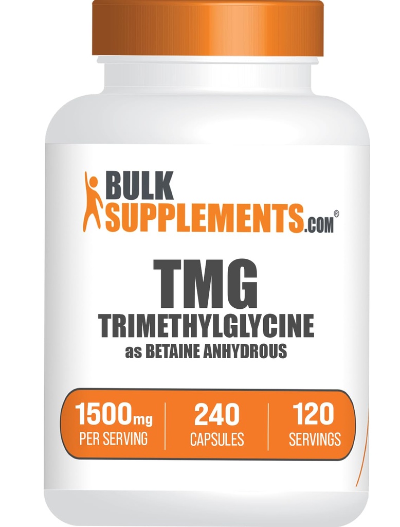 BulkSupplements.com TMG Capsules - Trimetilglycine como Betaine Anhydrous, TMG Supplement - Gluten Free, 2 cápsulas por Serving (1500mg), 240 Conde (Pack of 1)