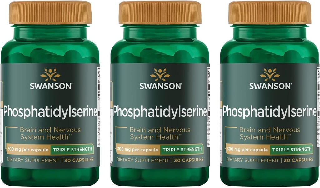 Swanson Phosphatidylserine Memory Brain y Cognitive Health Support Phospholipid Triple-Strength Complex Suplemento 300 mg 30 cápsulas (3 Pack)