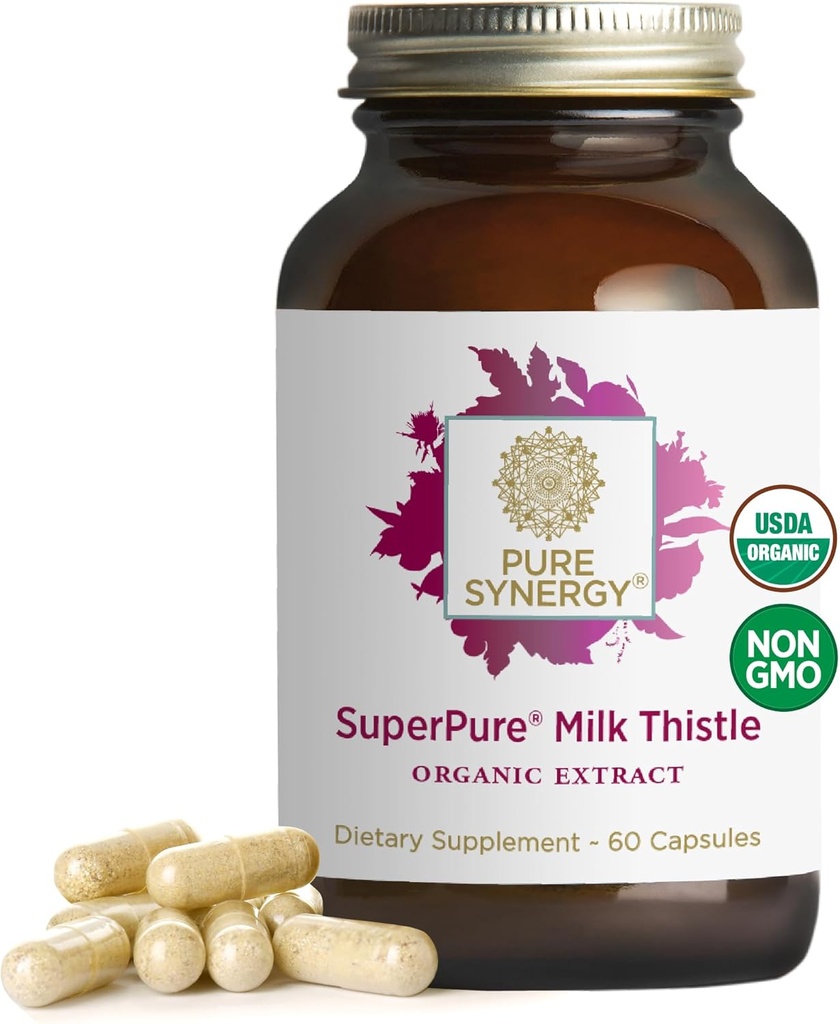 PURE SYNERGY SuperPure Milk Thistle Extract ¦ Liver Detox and Cleanse Supplement ← Orgánica Milk Thistle Extract with Silymarin  durable for Healthy Liver Support (60 Capsules)