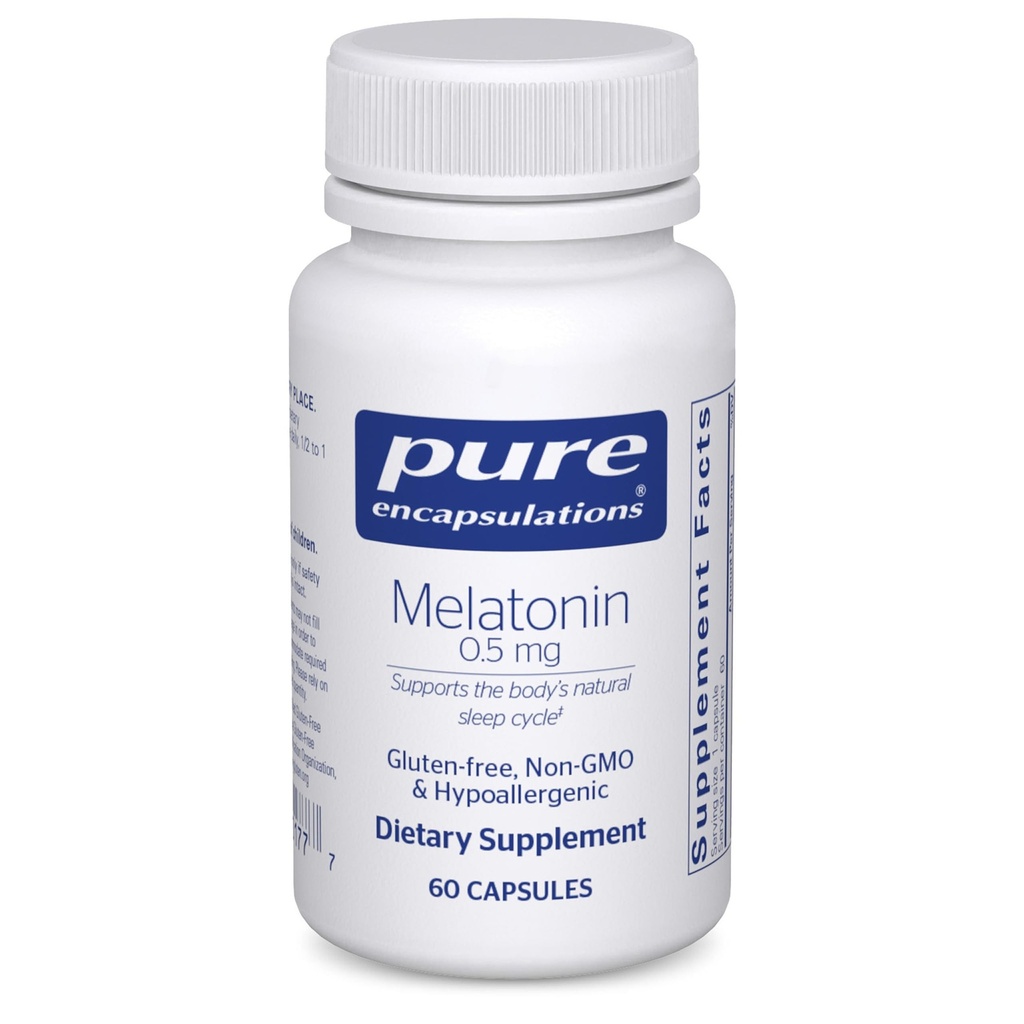 Pure Encapsulations Melatonin 0.5 mg - Natural Sleep Helper for Bedtime - Regulates Sleep-Wake Cycle - 0.5 mg Melatonin - Vegan & Non-GMO - 60 Capsules