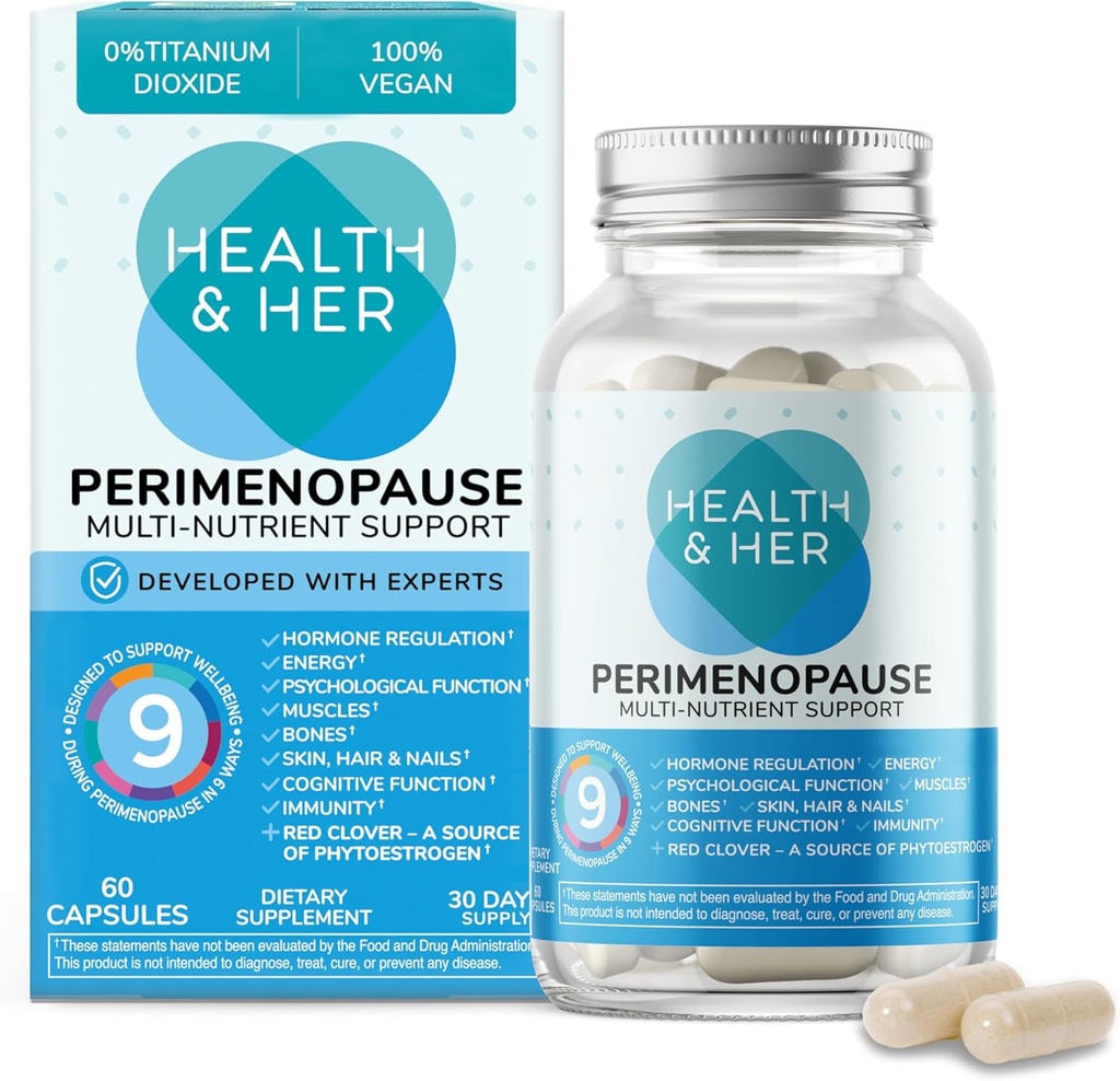Salud &amp; Su Suplemento Perimenopause para Mujeres – El Suplemento No.1 de Perimenopause del Reino Unido - Apoyo al Bienestar Multi-Nutrient para la etapa temprana de la menopausia, vegano, libre de gluten, no GMO (60 ct - 1 mes)