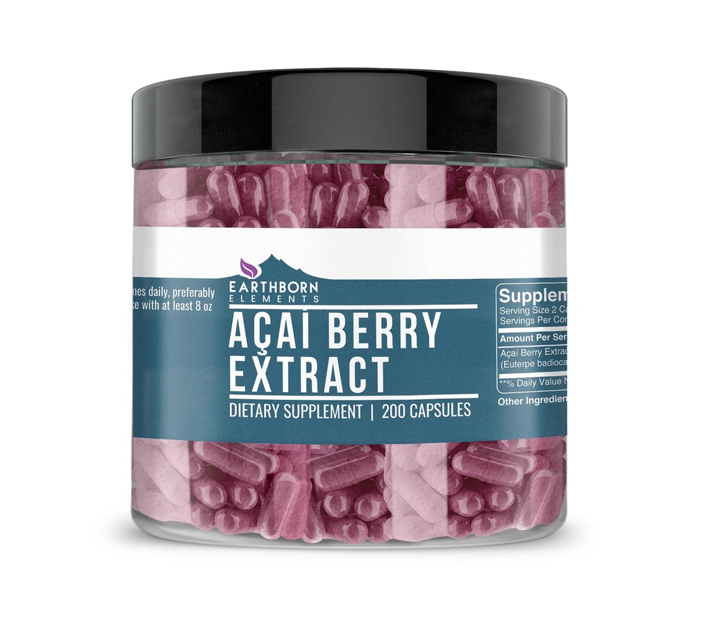 Elementos terrestres Acai Berry Extracto 200 Capsules, Puro " Undiluted, No Additives