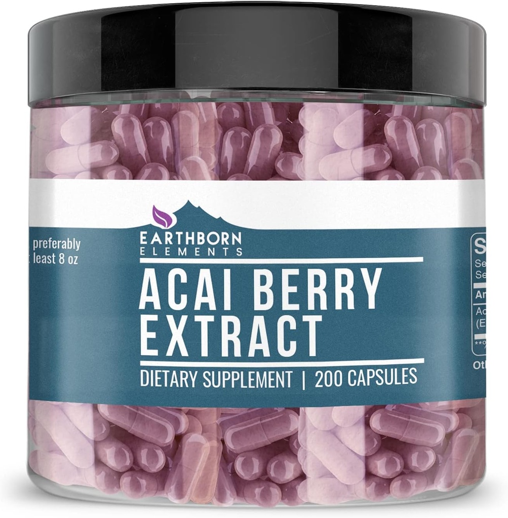 Elementos terrestres Acai Berry Extracto 200 Capsules, Puro " Undiluted, No Additives