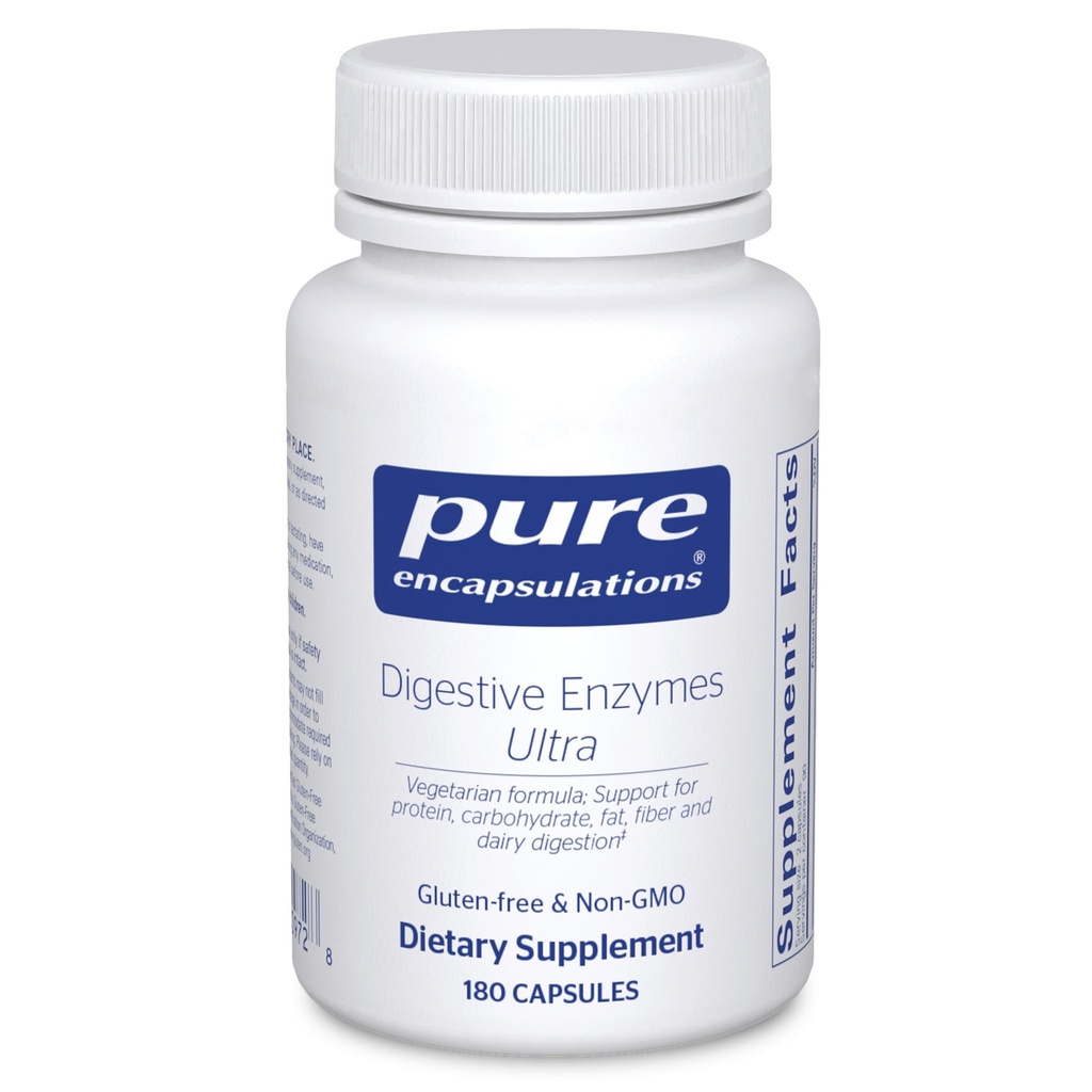 Encapsulaciones puras Enzimas digestivas Ultra - Vegetarian Digestive Enzyme Suplemento de Apoyo Proteína, Carb, Fibra y Digestión Dairy* - 180 cápsulas