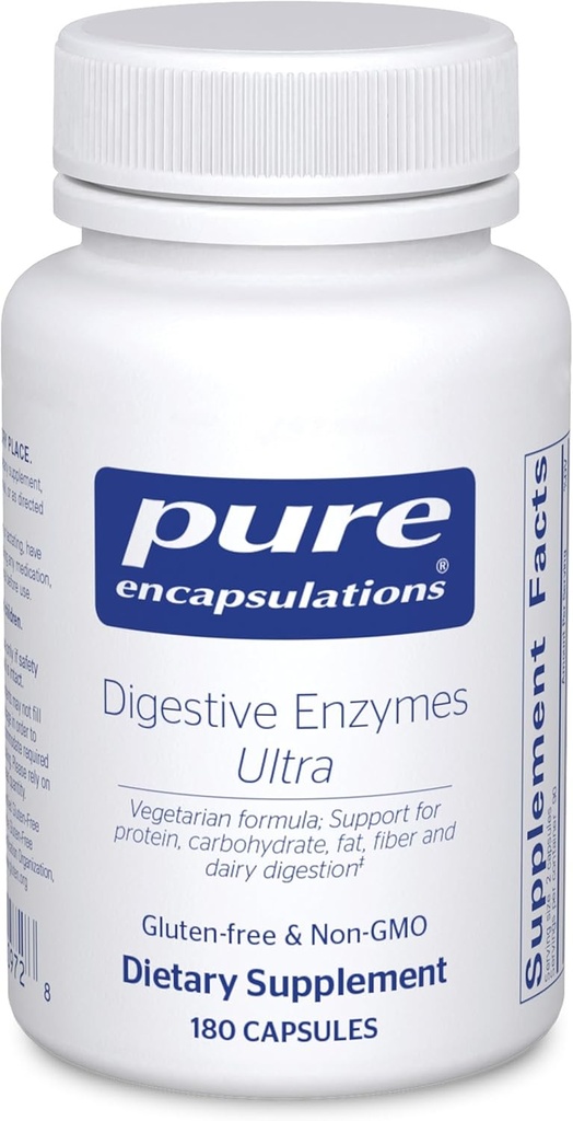 Encapsulaciones puras Enzimas digestivas Ultra - Vegetarian Digestive Enzyme Suplemento de Apoyo Proteína, Carb, Fibra y Digestión Dairy* - 180 cápsulas