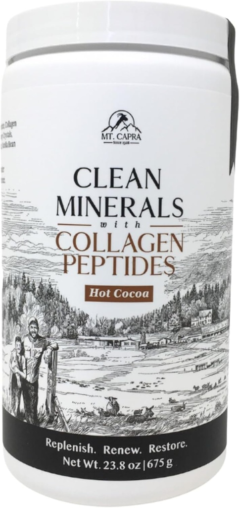 Mt. Capra Minerales Limpios con Peptides Collagen ← Cocoa caliente saludable con Minerales de Goat Milk Whey y Grass-Fed Tipo I y III Peptides Collagen para 10 g Protein ← 16 Servings - 23.8 oz