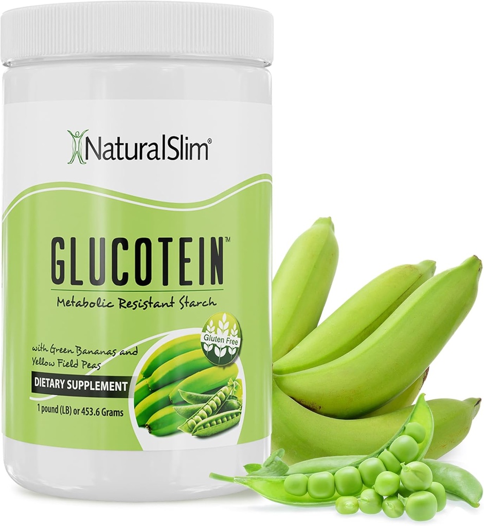 NaturalSlim Prebiotic Resistant Starch Supplement with Green Banana Flour Organic &amp; Pea Starch Blend Glucotein Powder - Non-GMO &amp; Gluten Gratis - 16 Servings