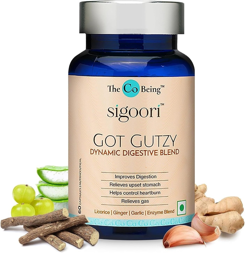 Gut Health Supplements for Men and Women, Got Gutzy, Contains Turmeric, Ginger, Licorice, Aloe Vera and Digestive Enzymes, for Digestive Health, Acidity, Constipation, Nausea, 60 Capsules.