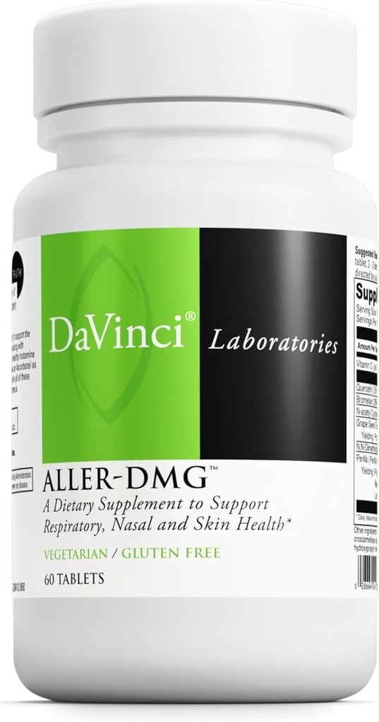 DAVINCI Laboratorios Aller-DMG - Suplemento dietético para apoyar la salud respiratoria, nasal y de la piel - con vitamina C, quercetina y más - sin gluten - Tablas