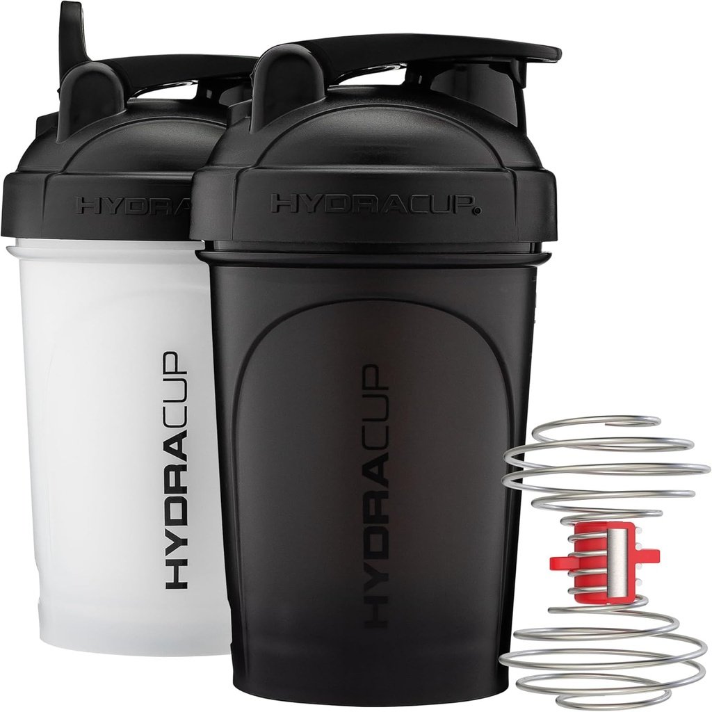 Botellas de batidora de Hydra Cup ProFlow  Protein Shaker Cups with Whisk Ball, Leak-Proof Lid, Hidden Carry Handle ANTE BPA-Free Gym Mixer for Protein Powder, Mixing Supplements (2 Pack with Power Whisk)