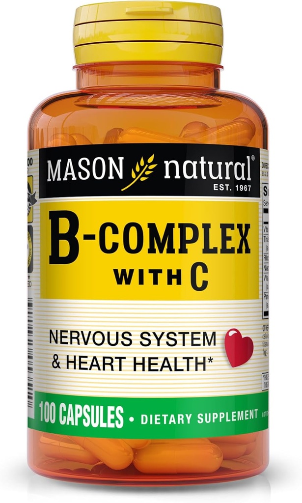MASON NATURAL B-Complejo con vitamina C – Sistema nervioso y apoyo a la salud cardíaca – 100 cápsulas