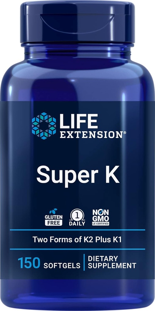 Super K, 150 Softgels, con vitamina K1 y K2 - MK4 &amp; MK7