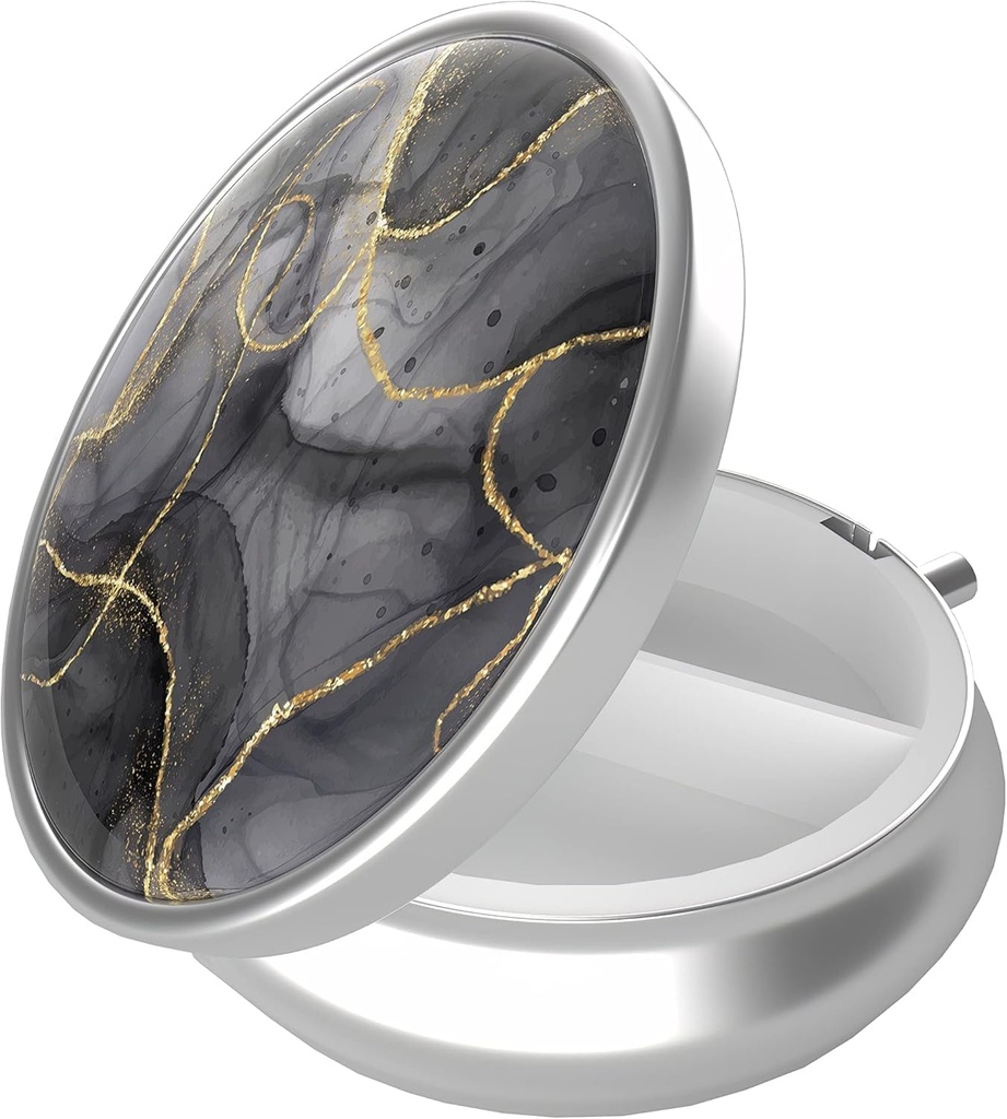 Caja de Píldora, 3 Caja de Medicina de Viajes Portables con Espejo, Compacto y Cuto, Fitos en Final y Bolsillo, Medicina y Organizador de Vitaminas (Black Gold Marble)