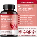 Suplemento de hierro para mujeres - Gentil Chelate Iron Bisglycinate 25 mg con vitamina C, B6, B12 Ácido Fólico – Apoya la deficiencia de hierro, Menstrual Health & Energy - 120 Cuenta